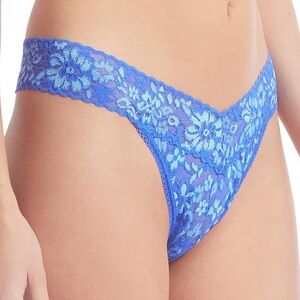 hanky panky Daily Lace Cross-Dye Original Rise Thong panties floral mesh blue OS